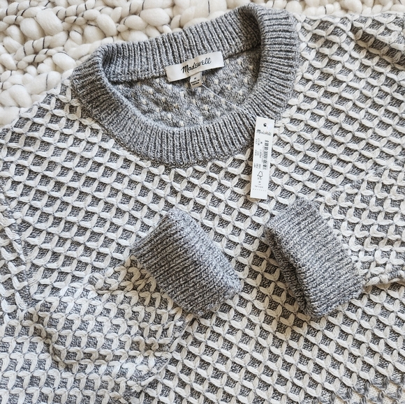 Madewell Sweaters - Madewell Gray & Cream Textured Crewneck Sweater